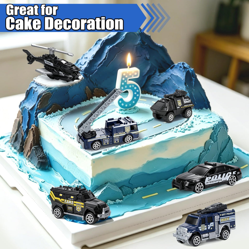 6-Pack Diecast Police Car Toy Set – Mini Alloy Models for Boys 3-7, Armored Vehicle, Rescue Truck, Military Helicopter
