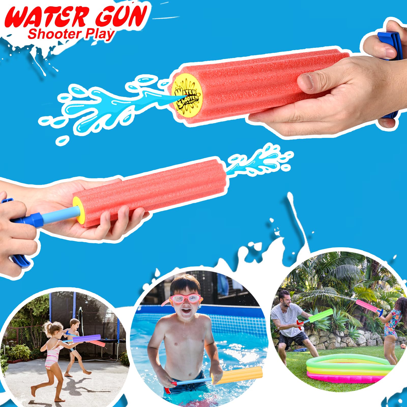 6-Pack Foam Water Blaster Soaker Guns for Kids & Adults – 33ft Range, Soft Foam, Multicolored