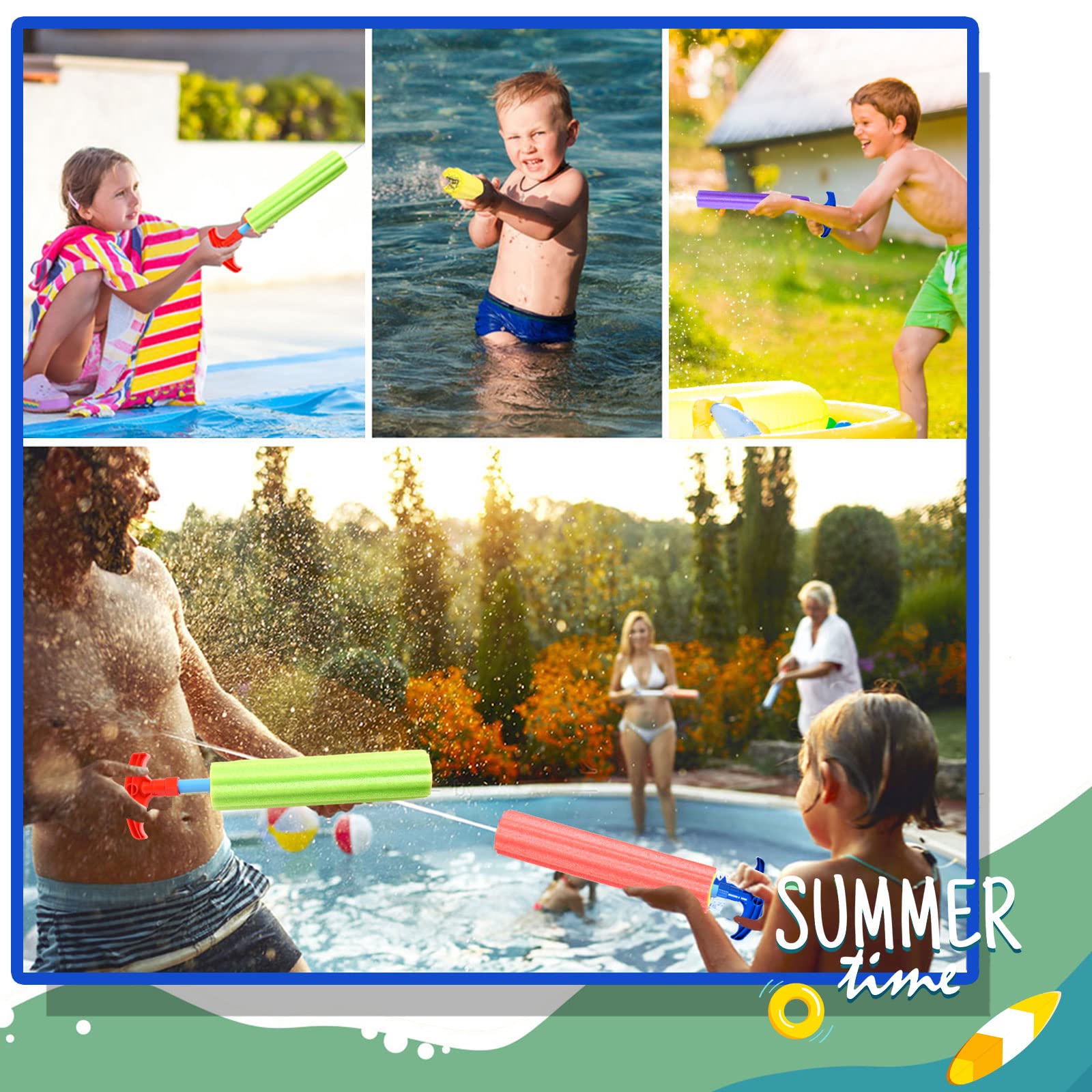 6-Pack Foam Water Blaster Soaker Guns for Kids & Adults – 33ft Range, Soft Foam, Multicolored