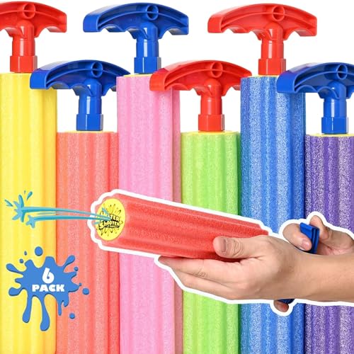 6-Pack Foam Water Blaster Soaker Guns for Kids & Adults – 33ft Range, Soft Foam, Multicolored