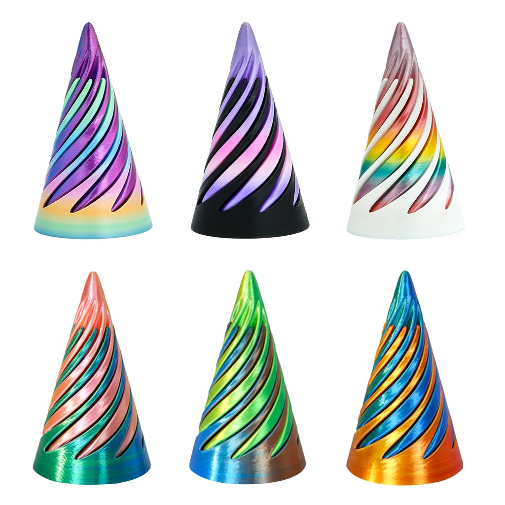 6-Pack Impossible Cone Fidget Toys – 3D Printed Spiral Pyramid Passthrough Sculptures, Stress Relievers for Adults & Kids (6 Colors)