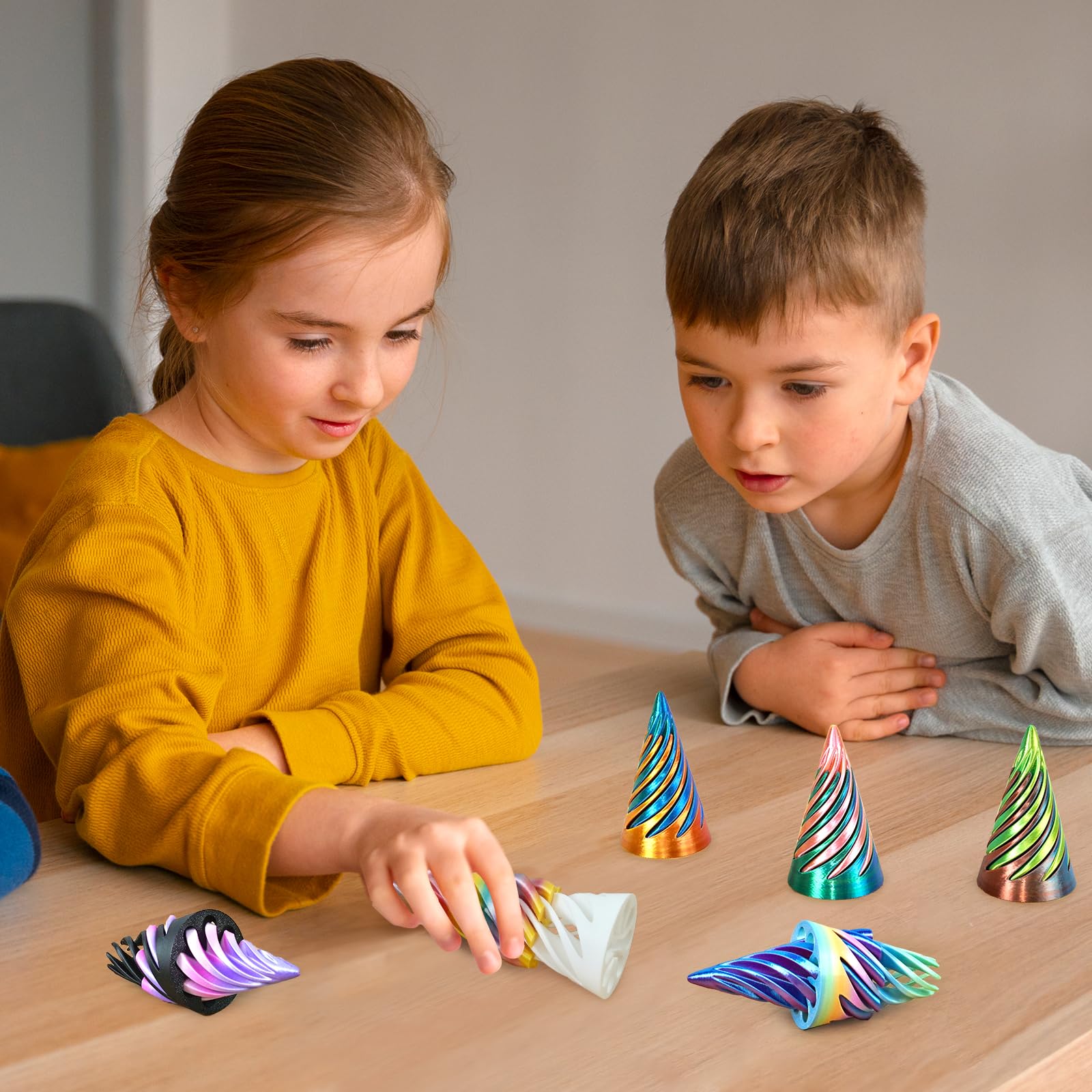 6-Pack Impossible Cone Fidget Toys – 3D Printed Spiral Pyramid Passthrough Sculptures, Stress Relievers for Adults & Kids (6 Colors)