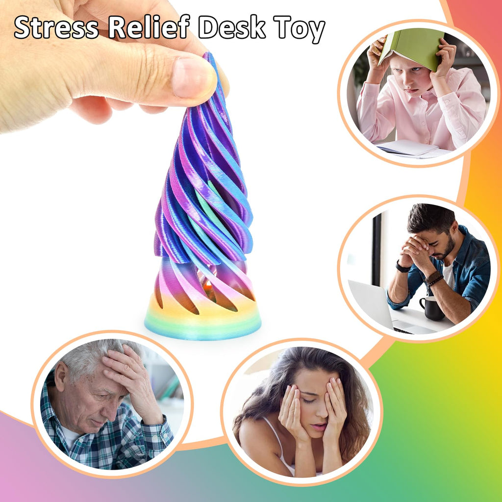 6-Pack Impossible Cone Fidget Toys – 3D Printed Spiral Pyramid Passthrough Sculptures, Stress Relievers for Adults & Kids (6 Colors)