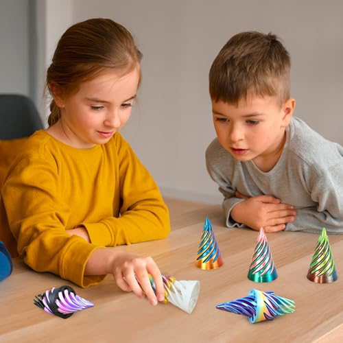 6-Pack Impossible Cone Fidget Toys – 3D Printed Spiral Pyramid Passthrough Sculptures, Stress Relievers for Adults & Kids (6 Colors)