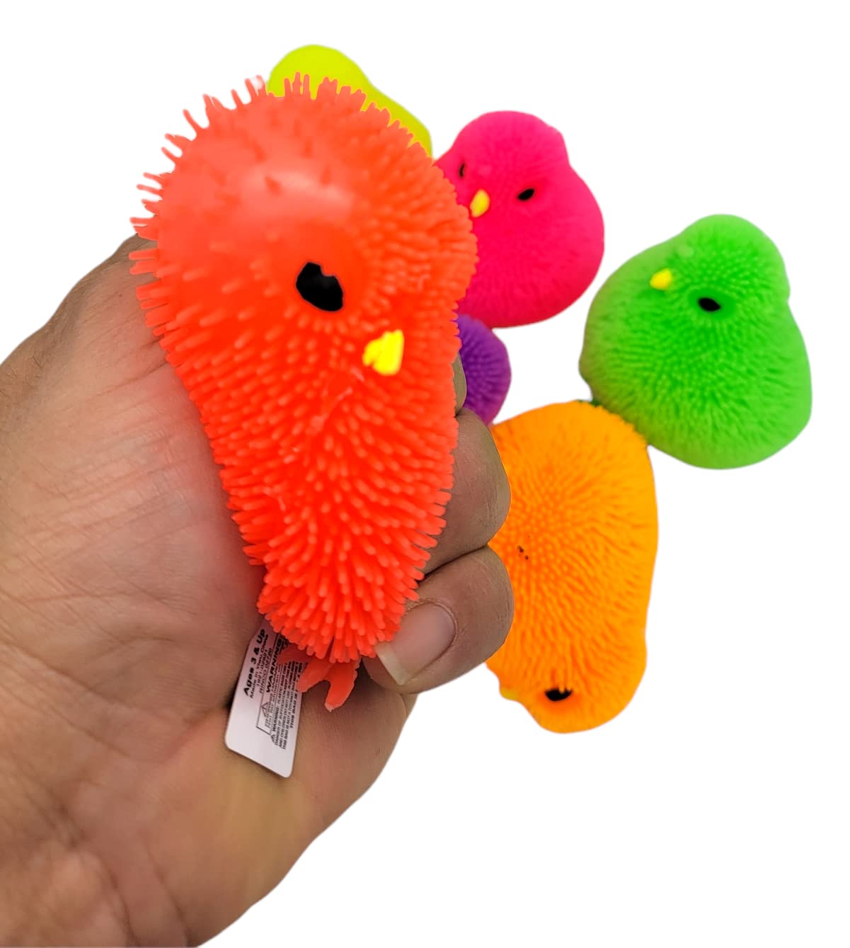 6-Pack Neon Color Chick Puffers (3-inch) - Stress Relief Soft Toys for Party Favors, ADHD, Autism