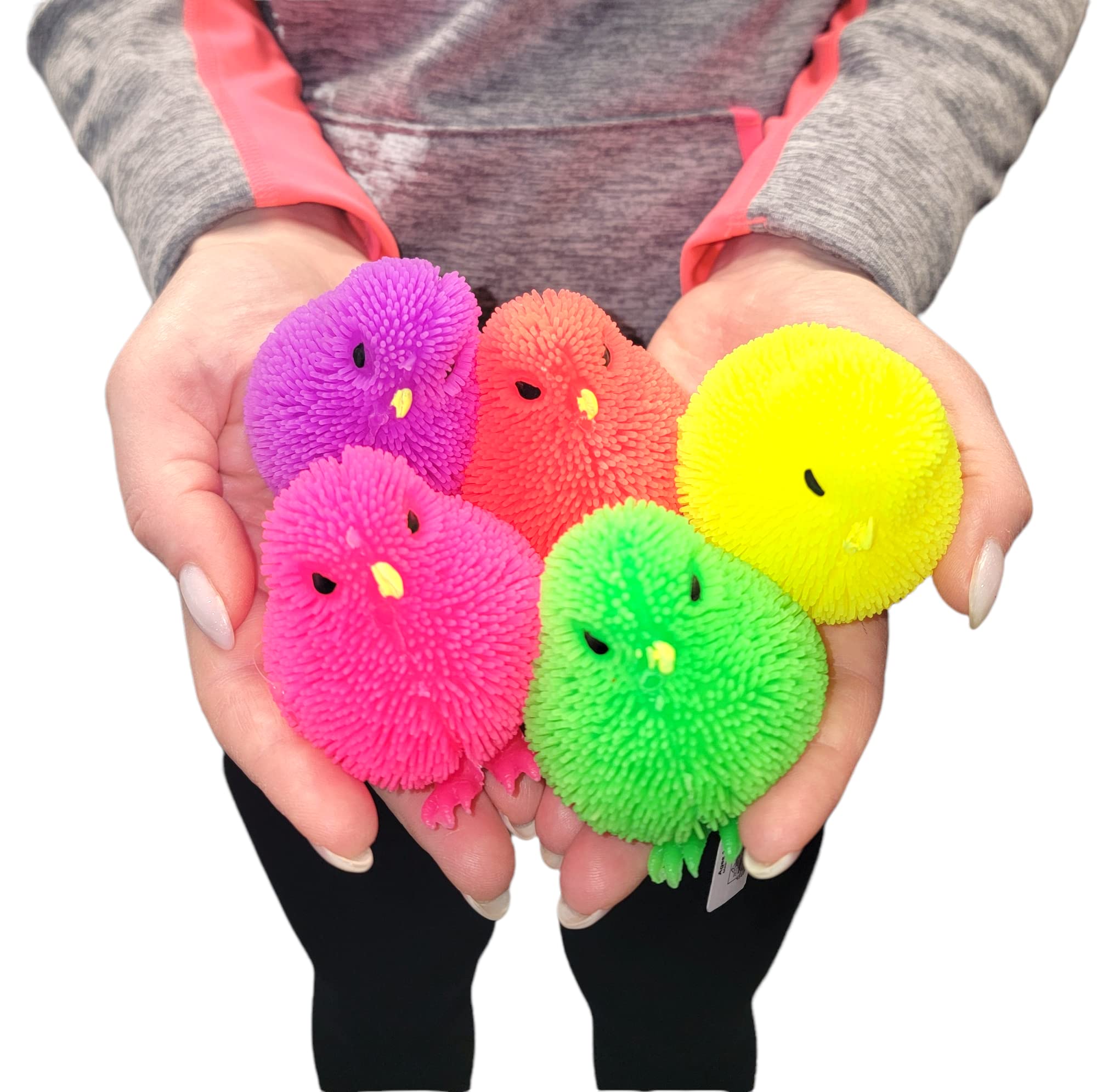 6-Pack Neon Color Chick Puffers (3-inch) - Stress Relief Soft Toys for Party Favors, ADHD, Autism