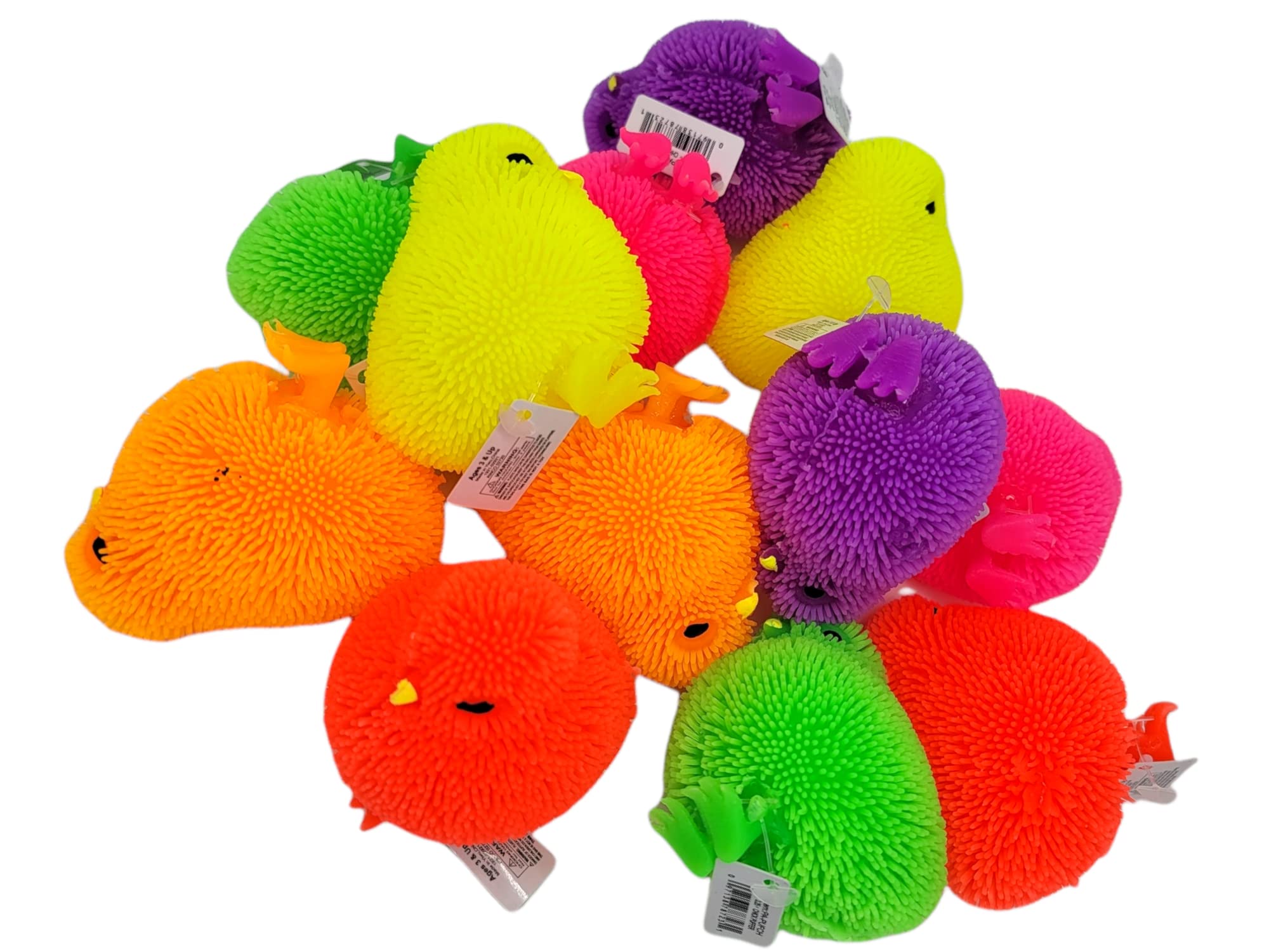 6-Pack Neon Color Chick Puffers (3-inch) - Stress Relief Soft Toys for Party Favors, ADHD, Autism