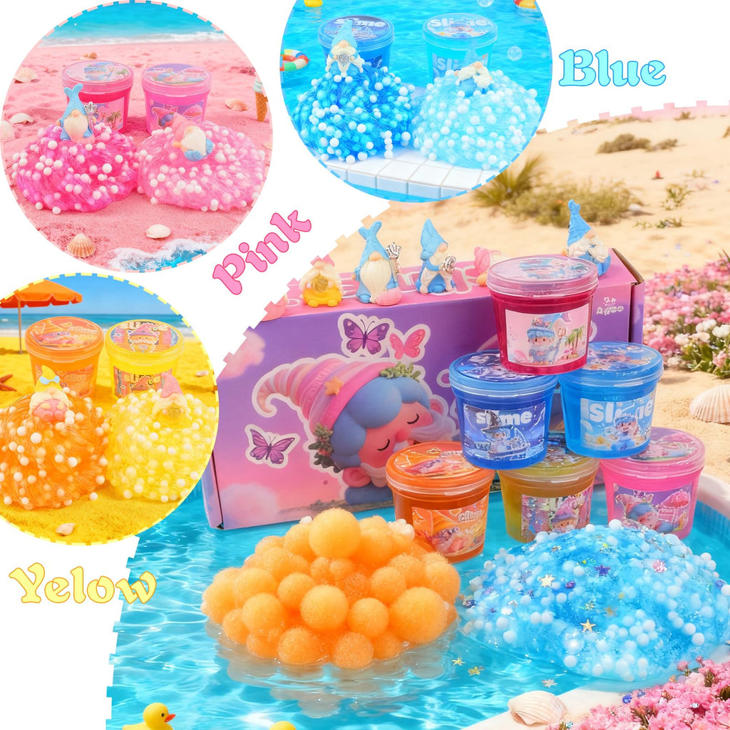 6 Pack Pink Crunchy Slime Kit for Girls Ages 8-12 – Non-Stick Slimes with Dwarf Figurines & Glitter Add-Ins, Party Favor Goodie Bag Stuffers, Easter Gifts for Kids by tuupowana