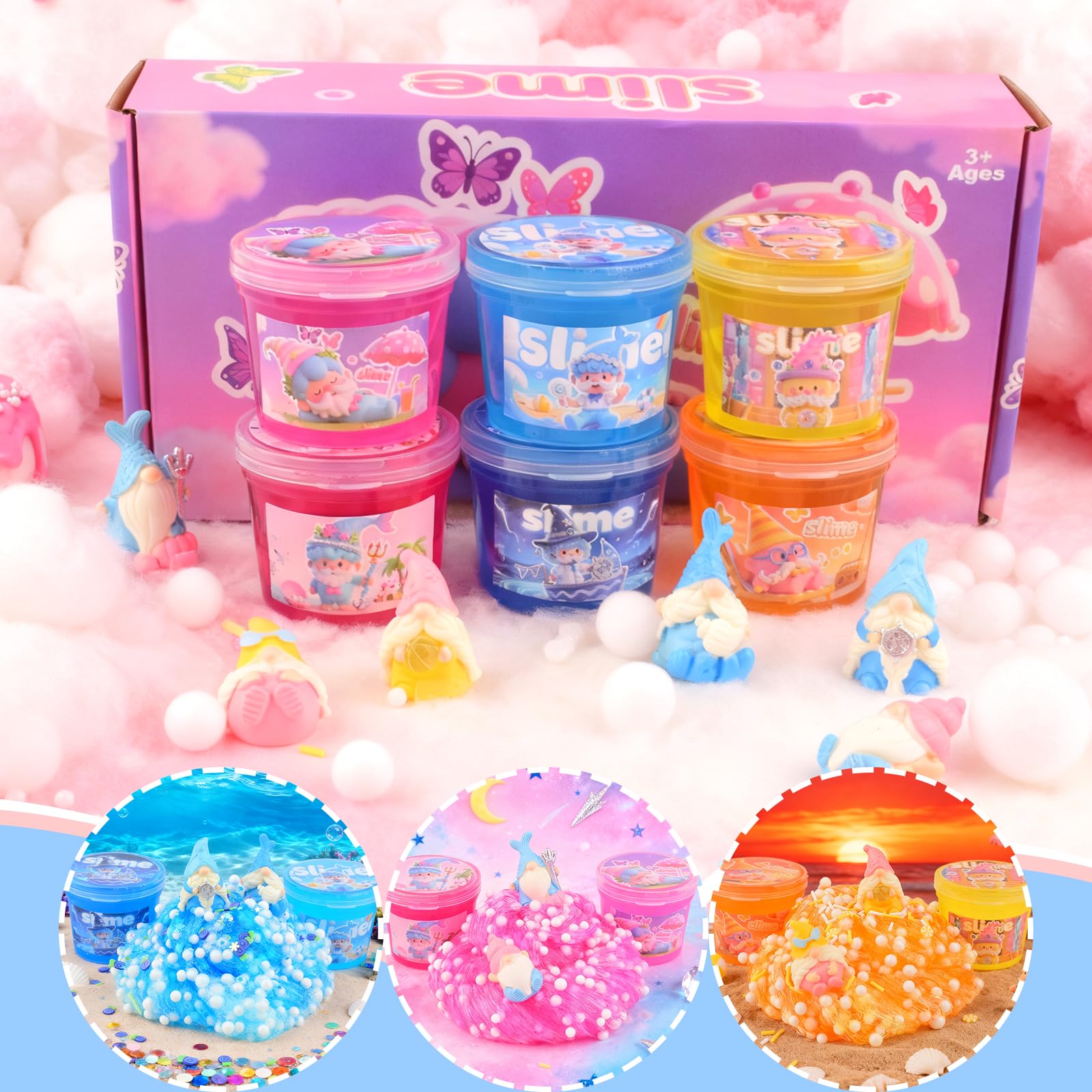 6 Pack Pink Crunchy Slime Kit for Girls Ages 8-12 – Non-Stick Slimes with Dwarf Figurines & Glitter Add-Ins, Party Favor Goodie Bag Stuffers, Easter Gifts for Kids by tuupowana