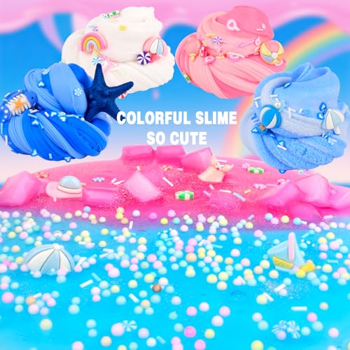 6-Pack Slime Set – Butter, Cloud & Clear Slimes with 12 Vacation Accessories, Sensory Toy for Kids Ages 4-12