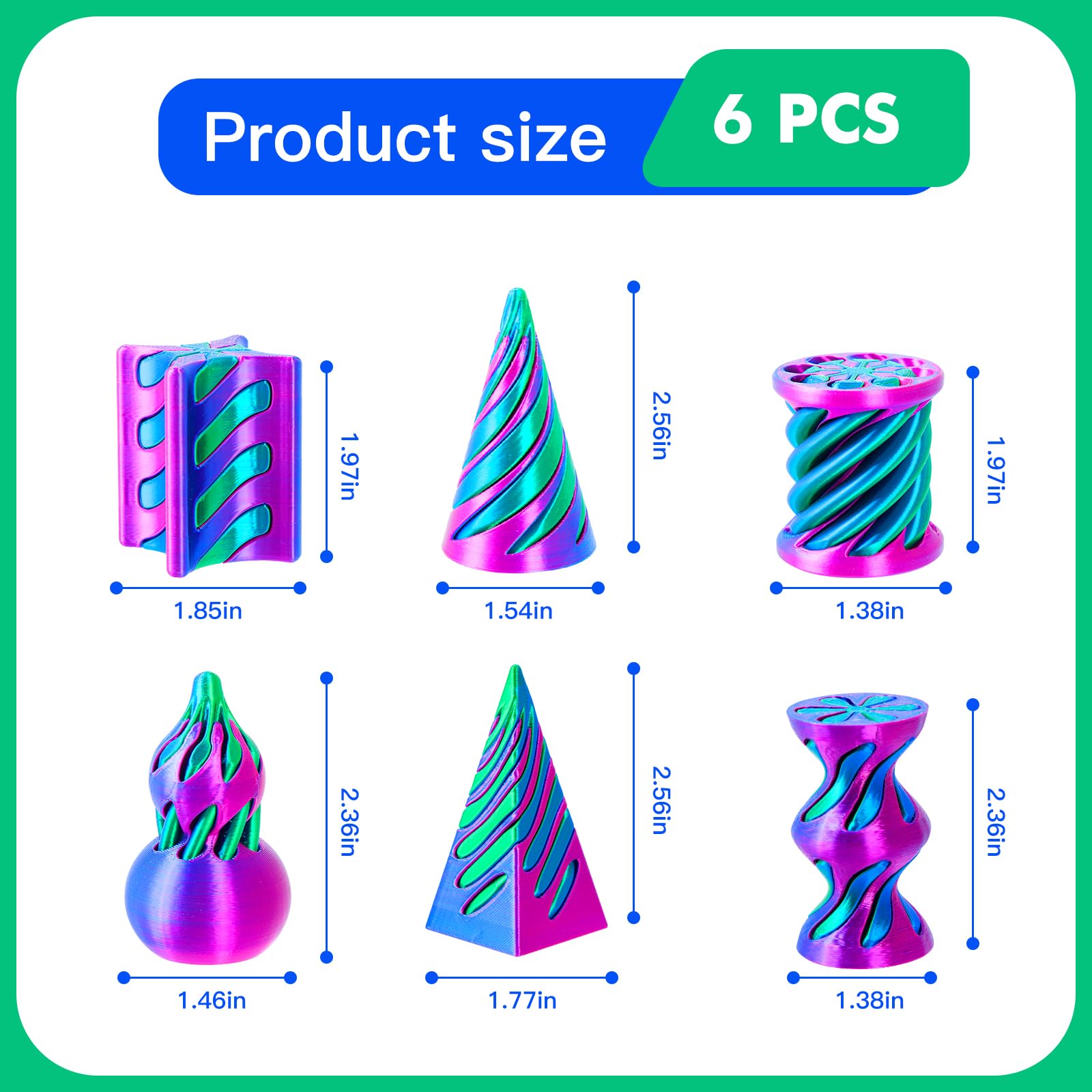 6 Pack Spiral Cone Fidget Toys – 3D Printed Impossible Pyramid Pass Through Toy for Stress Relief and Desktop Decoration
