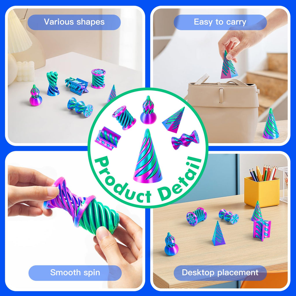 6 Pack Spiral Cone Fidget Toys – 3D Printed Impossible Pyramid Pass Through Toy for Stress Relief and Desktop Decoration