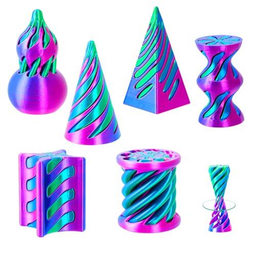 6 Pack Spiral Cone Fidget Toys – 3D Printed Impossible Pyramid Pass Through Toy for Stress Relief and Desktop Decoration