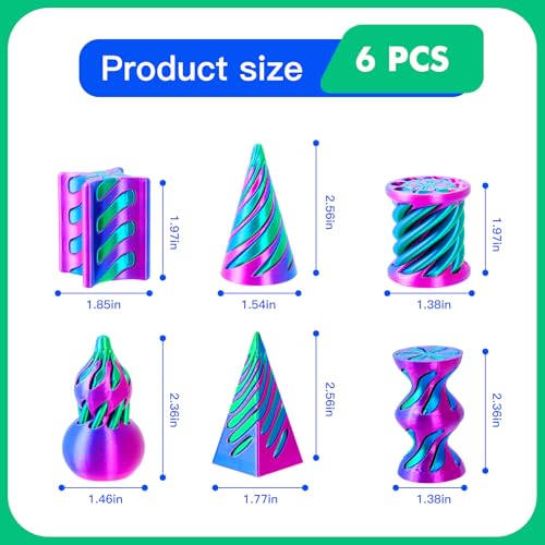 6 Pack Spiral Cone Fidget Toys – 3D Printed Impossible Pyramid Pass Through Toy for Stress Relief and Desktop Decoration