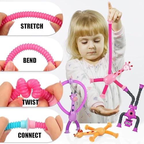 6-Pack Telescopic Suction Cup Giraffe Pop Tubes – Sensory Fidget Toys for Kids, Classroom Prizes & Travel