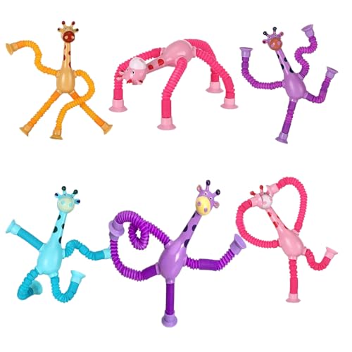 6-Pack Telescopic Suction Cup Giraffe Pop Tubes – Sensory Fidget Toys for Kids, Classroom Prizes & Travel