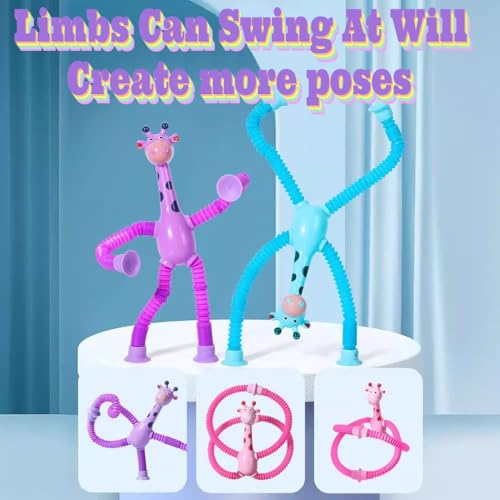 6-Pack Telescopic Suction Cup Giraffe Pop Tubes – Sensory Fidget Toys for Kids, Classroom Prizes & Travel