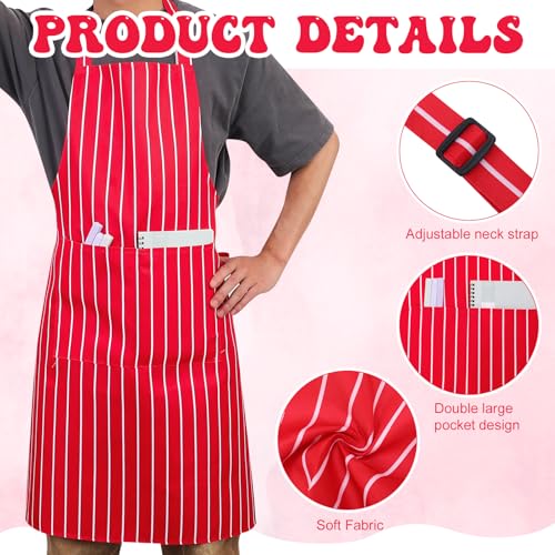 6-Piece 1950s Waiter Costume Kit – Red & White Striped Aprons, Chef Hats & Bow Ties for Themed Parties