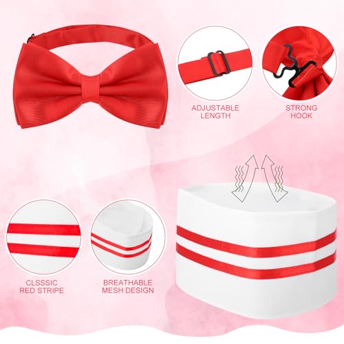 6-Piece 1950s Waiter Costume Kit – Red & White Striped Aprons, Chef Hats & Bow Ties for Themed Parties