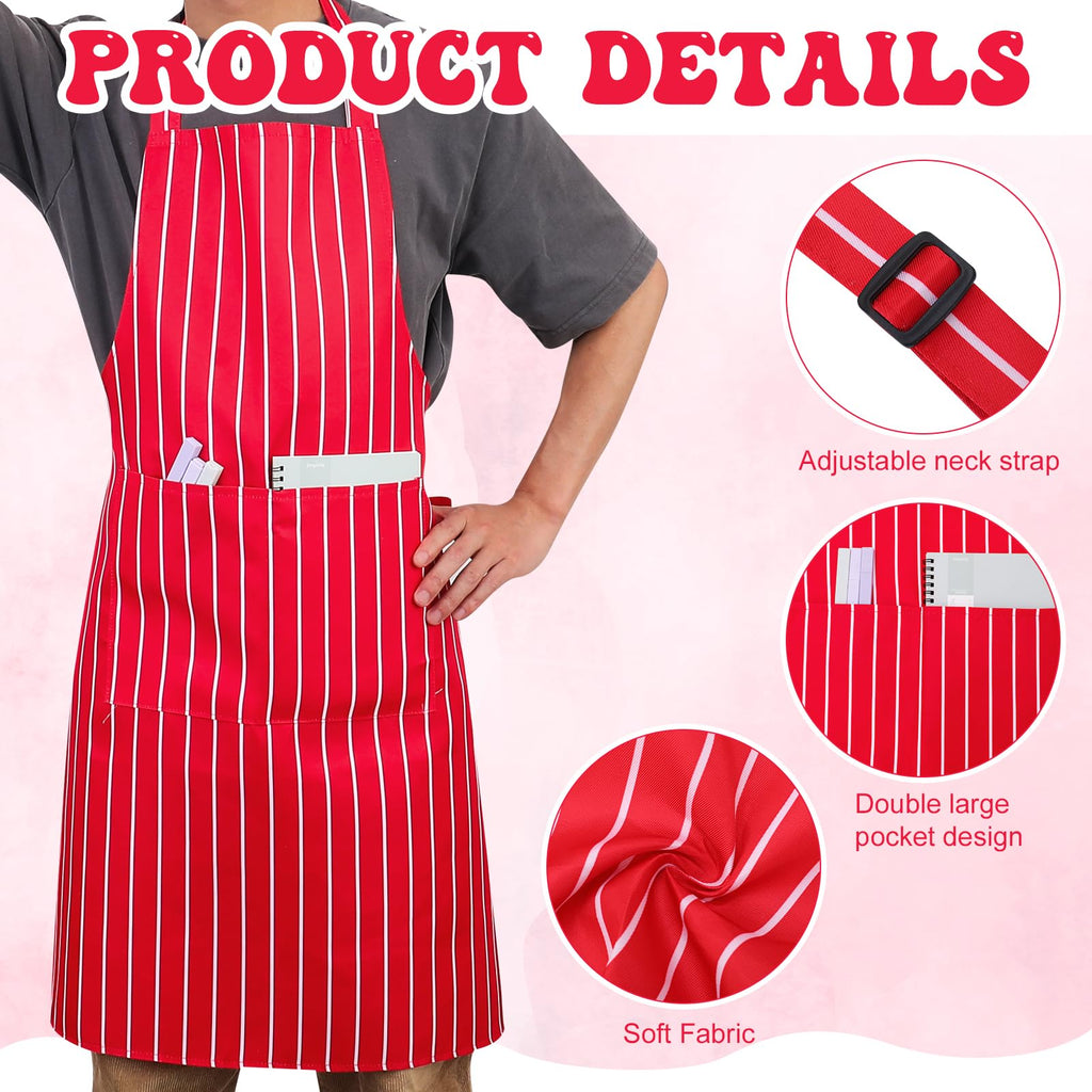 6-Piece 1950s Waiter Costume Kit – Red & White Striped Aprons, Chef Hats & Bow Ties for Themed Parties
