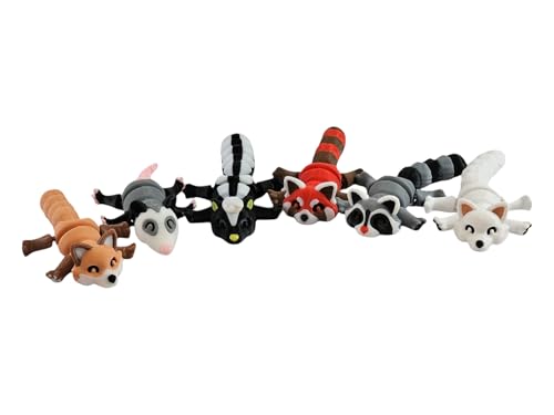 6-Piece Articulated Woodland Animal Set – 3D Printed Mini Figures with Posing Bodies (Raccoon, Fox, Skunk, Possum, Red Panda, Arctic Fox)