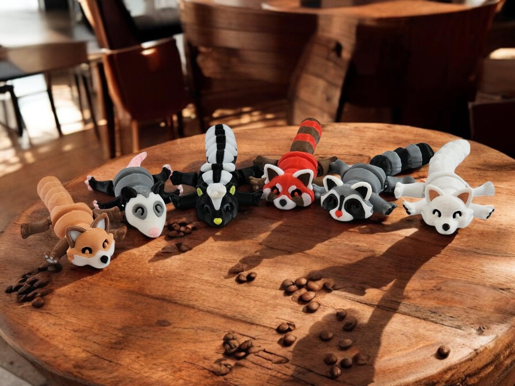 6-Piece Articulated Woodland Animal Set – 3D Printed Mini Figures with Posing Bodies (Raccoon, Fox, Skunk, Possum, Red Panda, Arctic Fox)