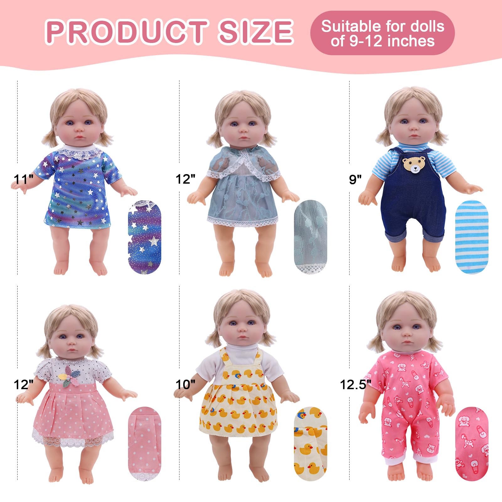 6-Piece Doll Clothes Set for 12-Inch Dolls - 4 Dresses & 2 Jumpsuits, Princess Costumes, YAYYAY