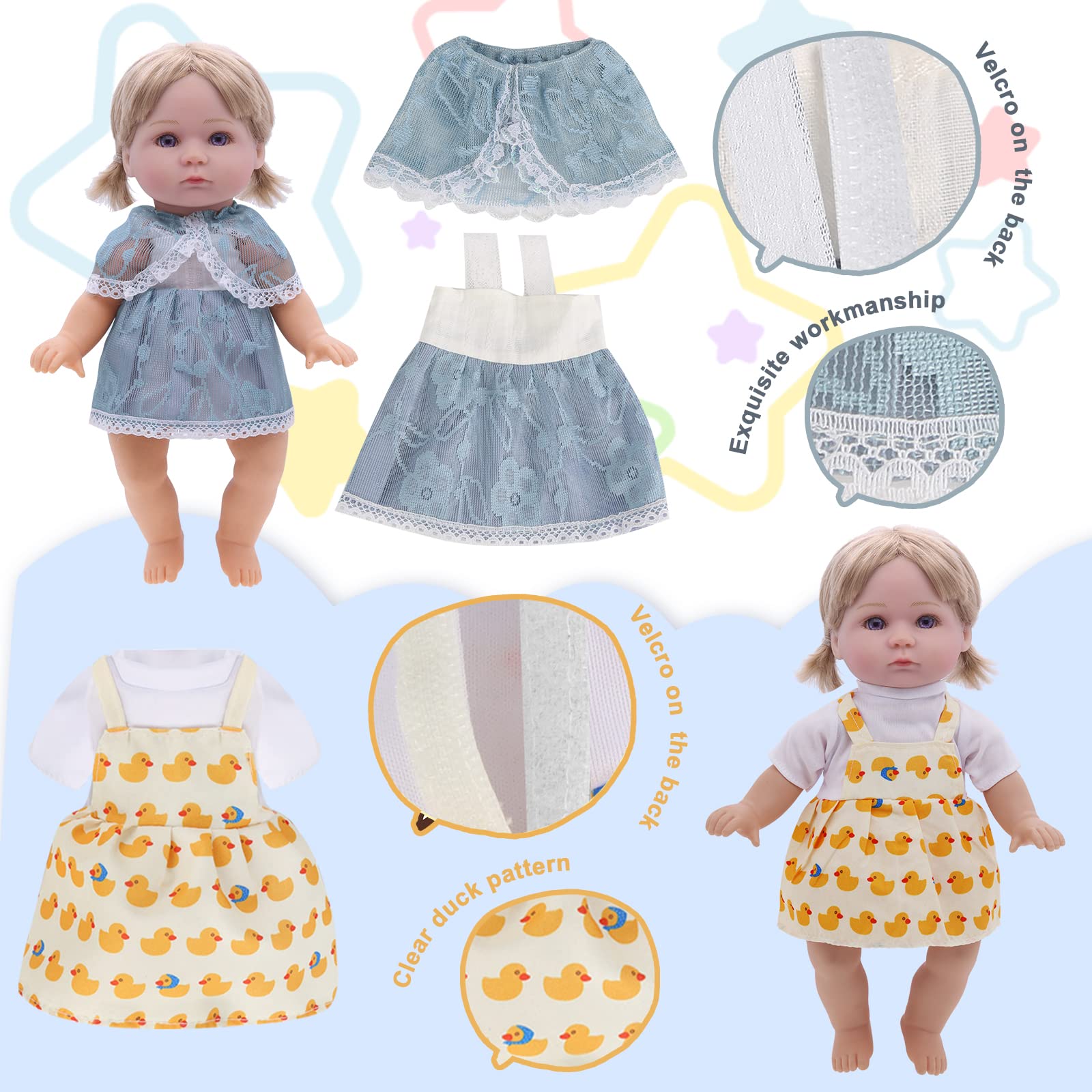 6-Piece Doll Clothes Set for 12-Inch Dolls - 4 Dresses & 2 Jumpsuits, Princess Costumes, YAYYAY