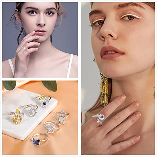 6-Piece Fidget Ring Set for Women – Adjustable Spinner Rings with Sunflower, Butterfly & Star Moon Designs by Honsny