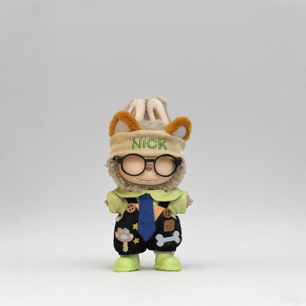 6-Piece Fox Overall Outfit for 17cm Labubu Dolls – Cross-Version Fit, Velcro Closure