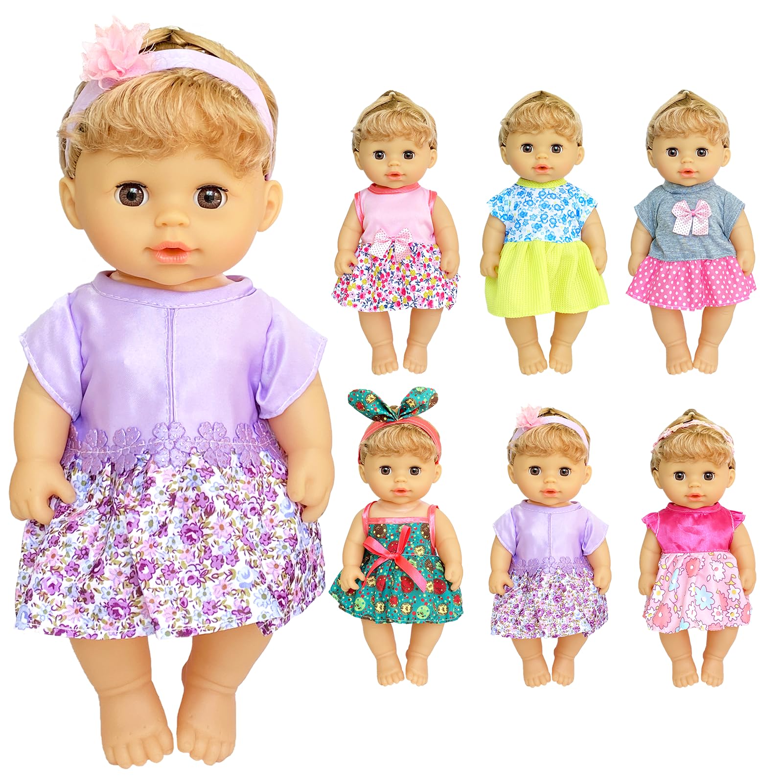 6-Piece Handmade Doll Clothes Set for 10-12 Inch Dolls – Velcro & Elastic Closure Outfits in Gift Box