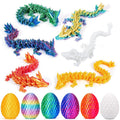 6-Piece Multicolor 3D Printed Dragon Egg Set with Articulated Dragons Inside – PLA Plastic, Threaded Twist Opening, Easter Basket Surprise Toy