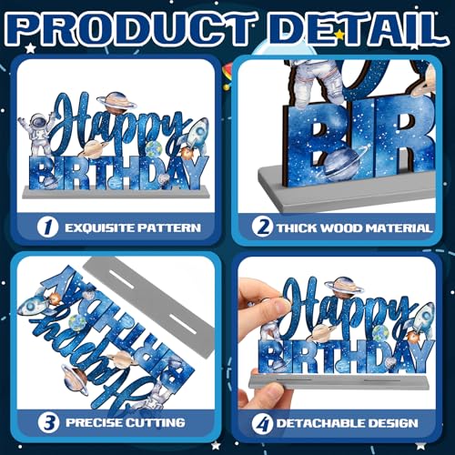 6-Piece Wooden First Birthday Space Theme Centerpieces - Planets, Rockets, Astronauts