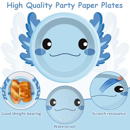 60 Blue Axolotl Paper Plates 7 inch Disposable Party Tableware Set Yiaoyinnz