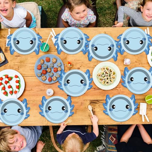 60 Blue Axolotl Paper Plates 7 inch Disposable Party Tableware Set Yiaoyinnz