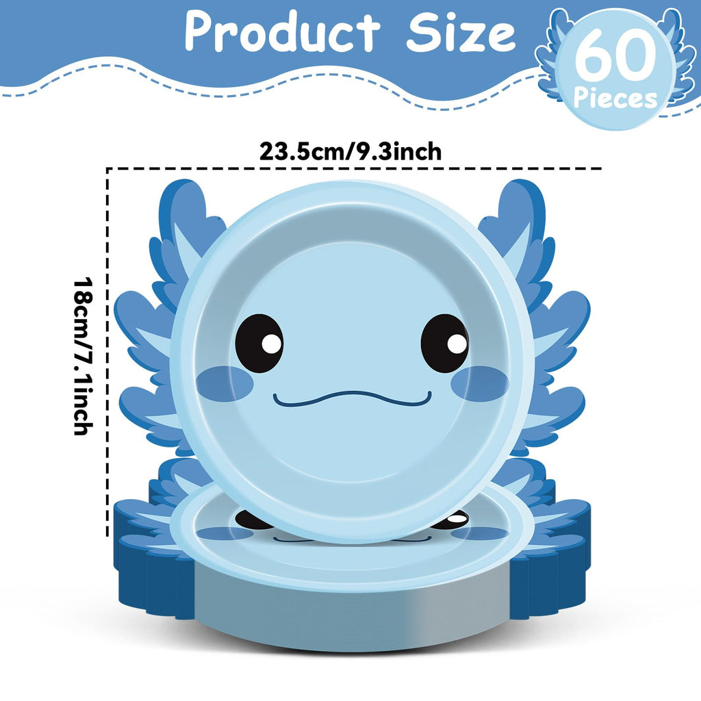 60 Blue Axolotl Paper Plates 7 inch Disposable Party Tableware Set Yiaoyinnz