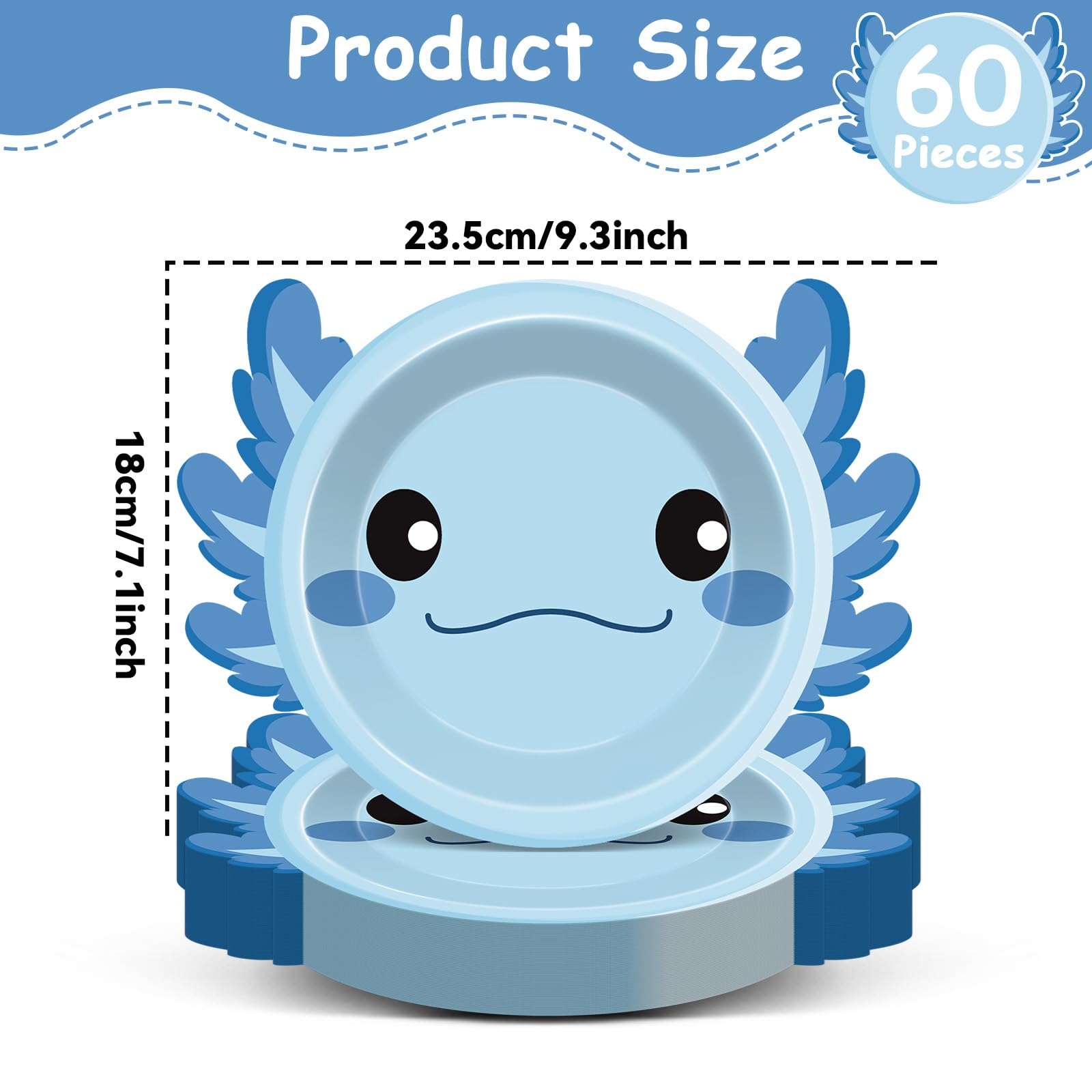 60 Blue Axolotl Paper Plates 7 inch Disposable Party Tableware Set Yiaoyinnz
