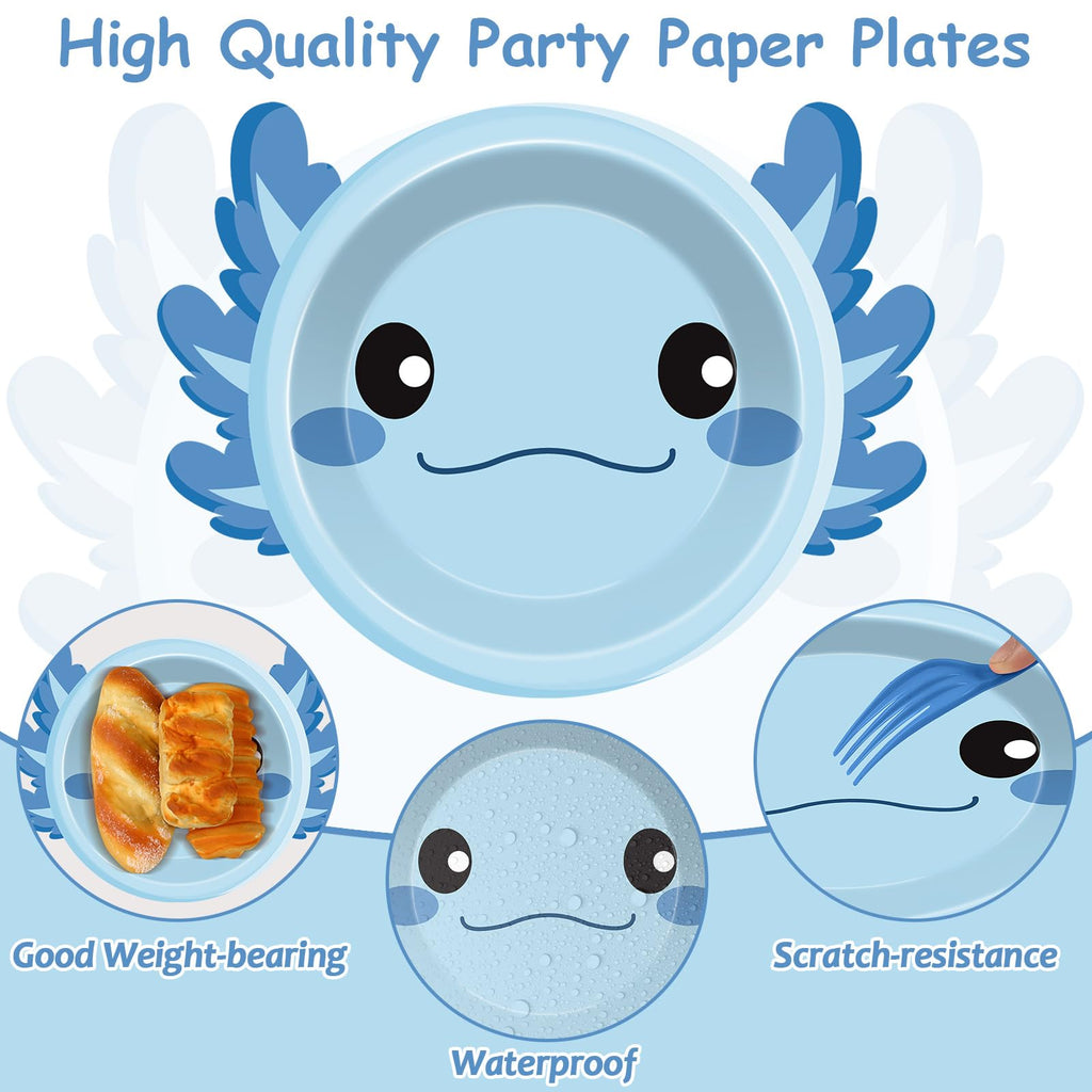 60 Blue Axolotl Paper Plates 7 inch Disposable Party Tableware Set Yiaoyinnz