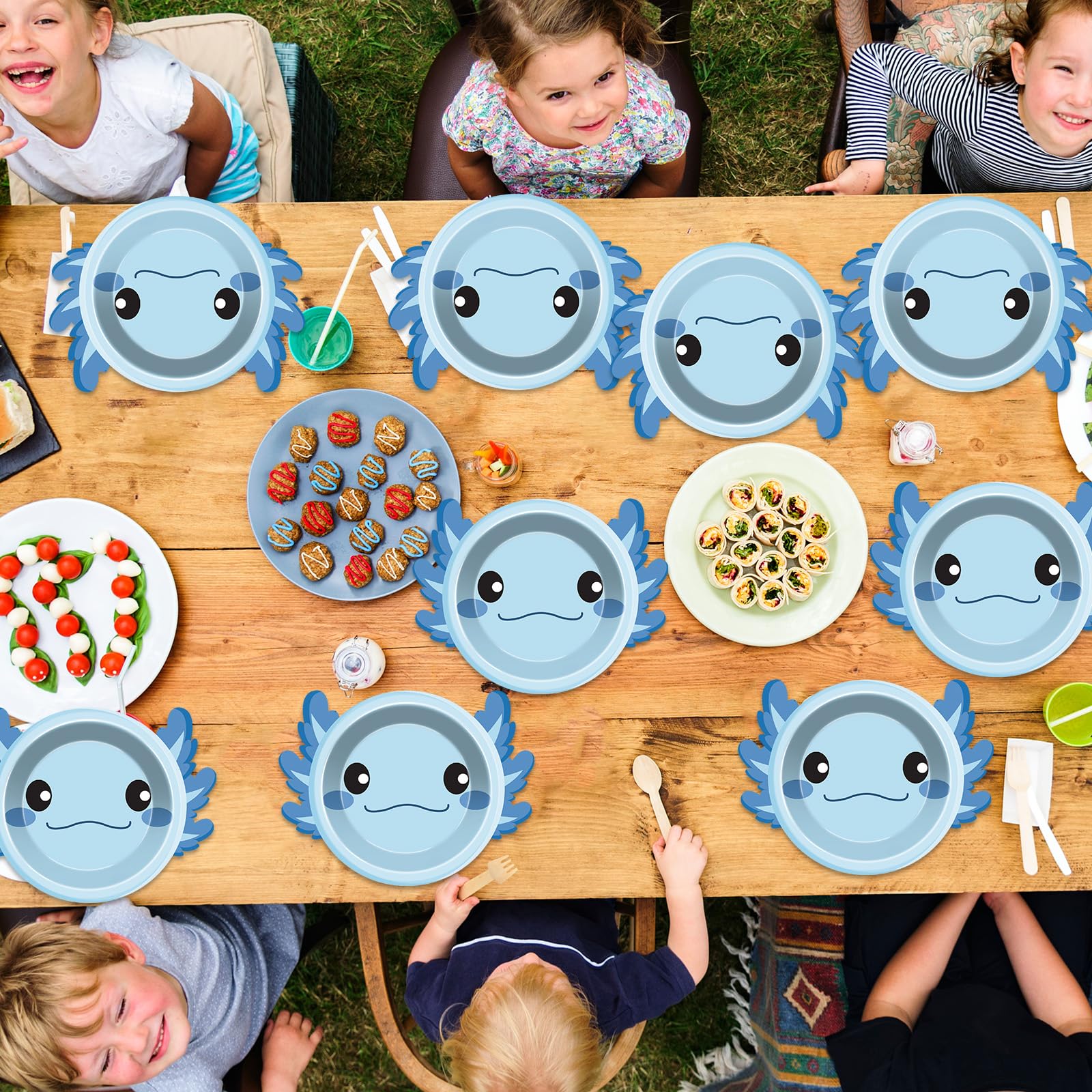 60 Blue Axolotl Paper Plates 7 inch Disposable Party Tableware Set Yiaoyinnz