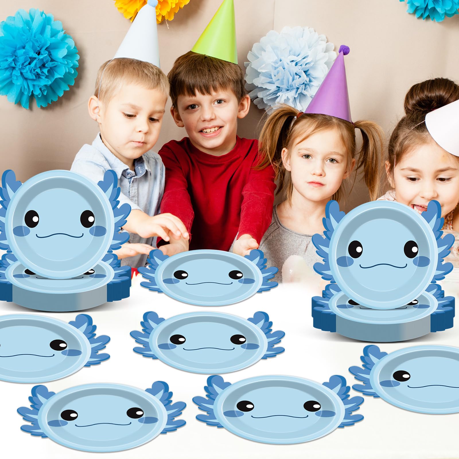 60 Blue Axolotl Paper Plates 7 inch Disposable Party Tableware Set Yiaoyinnz