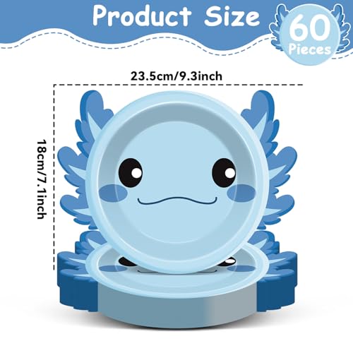 60 Blue Axolotl Paper Plates 7 inch Disposable Party Tableware Set Yiaoyinnz