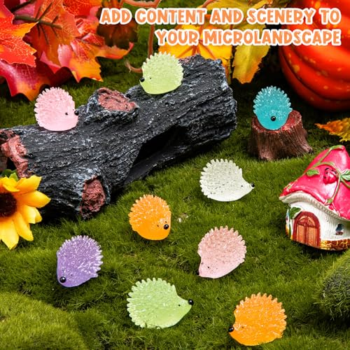 60 Glow-in-the-Dark Mini Resin Hedgehogs for Dollhouse, Garden & DIY Decor