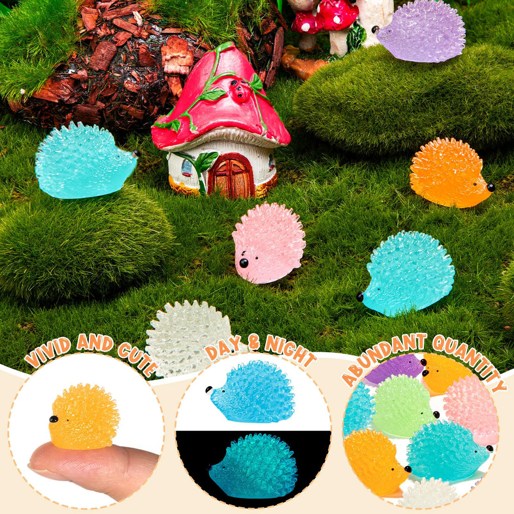 60 Glow-in-the-Dark Mini Resin Hedgehogs for Dollhouse, Garden & DIY Decor