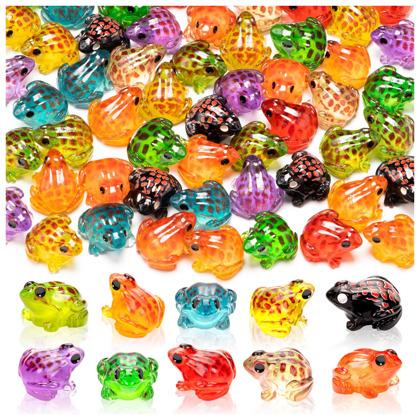 60 Luminous Mini Resin Frogs – Glow in the Dark, 10 Colors for Moss Gardens and Terrariums