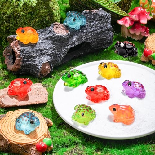 60 Luminous Mini Resin Frogs – Glow in the Dark, 10 Colors for Moss Gardens and Terrariums