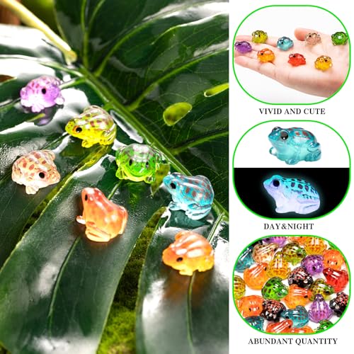 60 Luminous Mini Resin Frogs – Glow in the Dark, 10 Colors for Moss Gardens and Terrariums