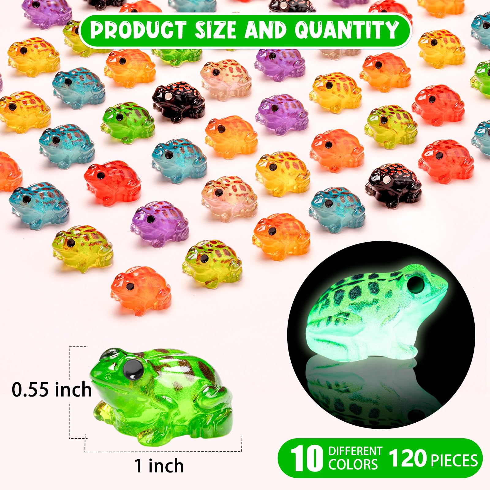 60 Luminous Mini Resin Frogs – Glow in the Dark, 10 Colors for Moss Gardens and Terrariums