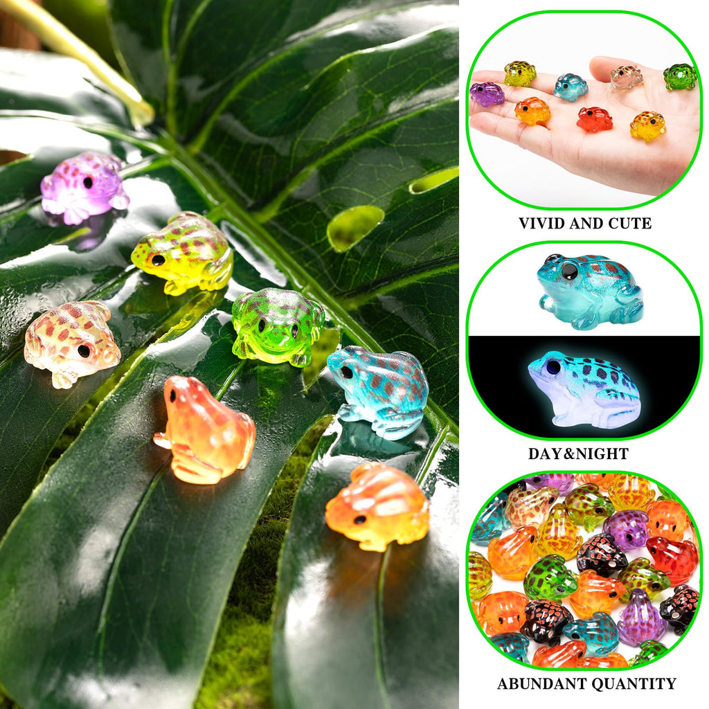 60 Luminous Mini Resin Frogs – Glow in the Dark, 10 Colors for Moss Gardens and Terrariums