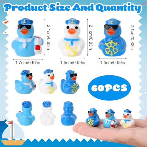 60 Mini Resin Sailor Cruise Ducks - 3 Styles for Hiding, Party Favors, and Nautical Decor