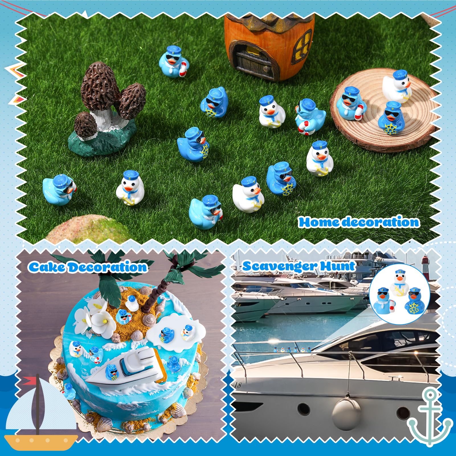 60 Mini Resin Sailor Cruise Ducks - 3 Styles for Hiding, Party Favors, and Nautical Decor